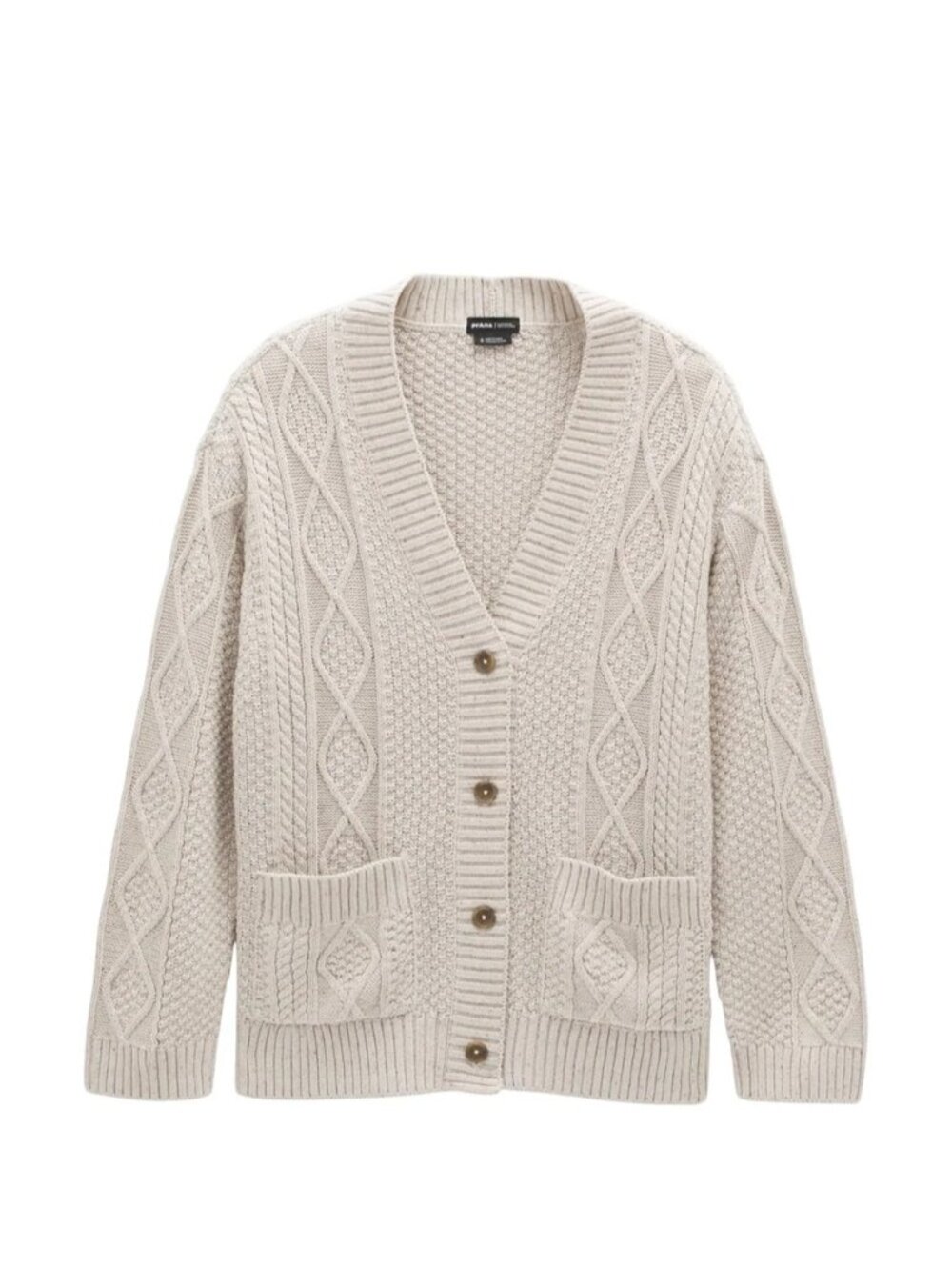 Prana cable knit cardigan fisherman oversized sustainable cabincore heritage oat